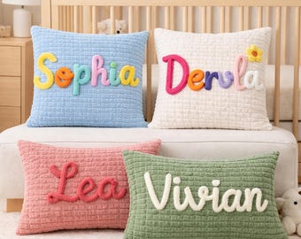 Almohada personalizada con nombre para niños, almohada con nombre para bebé, funda de almohada personalizada para guardería, almohada para niños pequeños, decoración para habitación infantil, regalo para baby shower