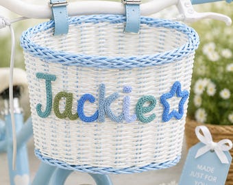 Cesta personalizada para bicicleta infantil, cesta con nombre personalizado, cesta para patinete, accesorio para bicicleta de niños y niñas, regalo de vuelta al cole, regalo de graduación