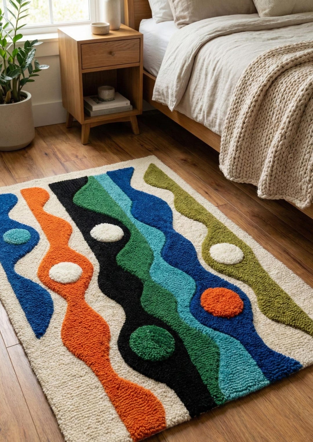 Hand Tufted Wool Abstract Rug: Modern Colorful Artistic Bedroom Carpet ...