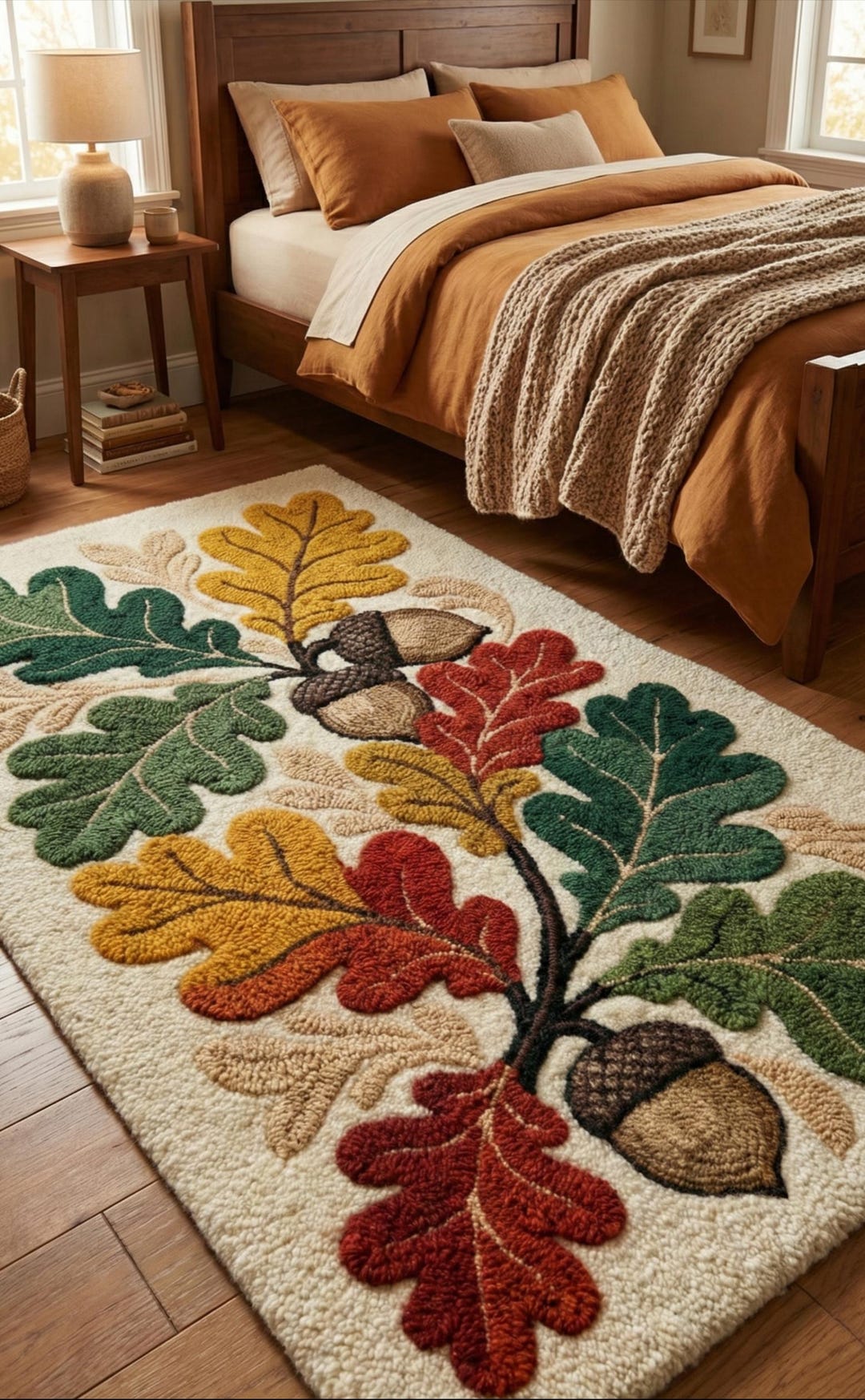 Luxury Hand Tufted Autumn Leaf Rug Oak Leaf Acorn Wool Area Rug ...