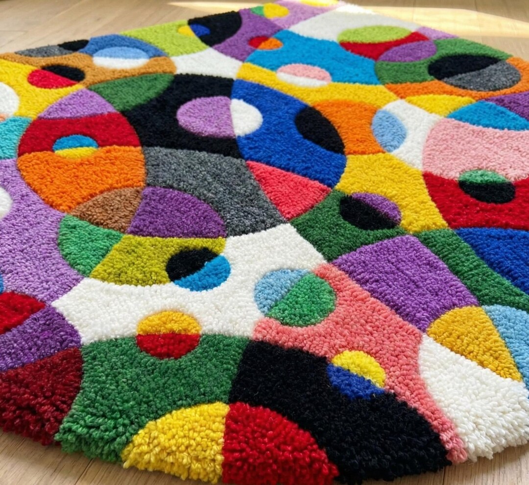 Eclectic Round Wool Rugs Hand-tufted Wool Round Rug | Modern Colorful Abstract Design - Etsy