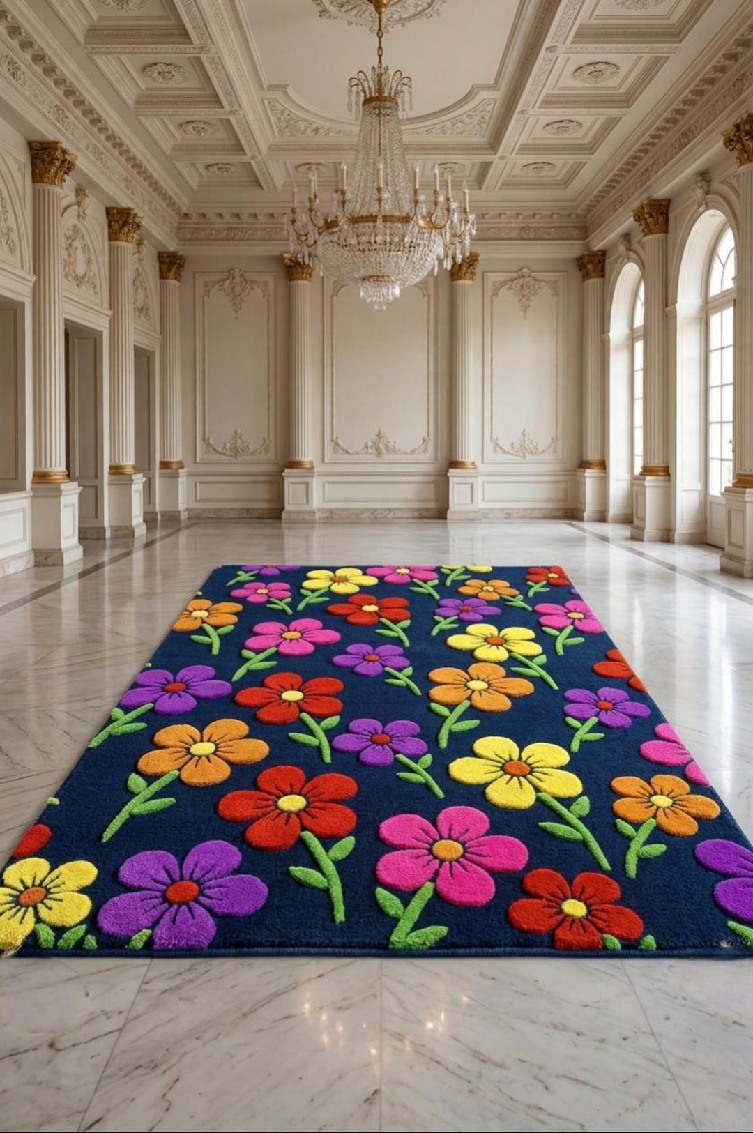 Colorful Floral Rug, Retro Flower Hand Tufted Carpet Wool Decor - Etsy
