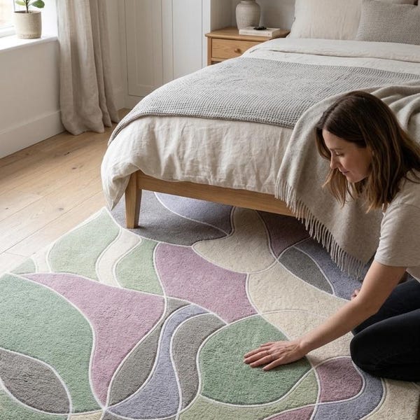 Luxury Hand Tufted Pastel Abstract Rug | 100% New Zealand Wool Area Carpet | Modern Geometric Color Block Floor Art | Custom Size (5x7)