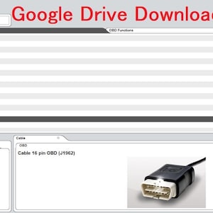 May include: Screenshot of Delphi Technologies software interface. The interface displays vehicle options, diagnostic functions, and a cable labeled "Cable 16 pin OBD (J1962)". The text "Google Drive Download Link" is visible at the top.