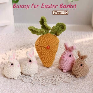 Crochet Pattern, Easter Mini Bunny & Carrot House Crochet Pattern, Egg Sized Bunny, Cute Easter Basket Decor, Small Gift for Kids
