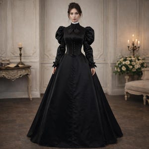 Gothic Victorian Renaissance Ball Gown | Black Rococo Vampire-Inspired Dress | Elegant Historical Dress for Events