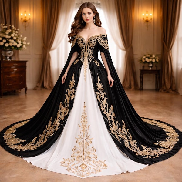 Fantasy Medieval Strapless Corset Gown, Gold Applique A-Line Dress, Victorian Inspired Custom Fit