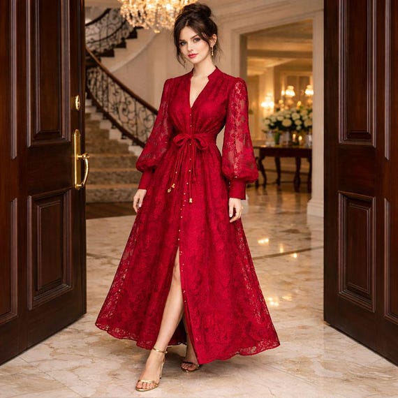 HOT ! Formal Dress Premium Lace Dress Embroidered Lace Formal Dress Pearl  Evening Gown, Lantern