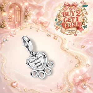 Ciondolo a forma di cuore e zampa, in argento sterling 925, per bracciale a catena a serpente, ciondolo per collana da donna, regalo ricordo per lei in memoria del proprio animale domestico.
