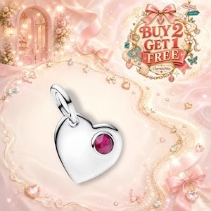 July True Red Stone Heart Charm, Sterling Silver 925 Snake Chain Bracelet Bead & Women's Necklace Pendant, Keepsake Zodiac Jewelry Gift