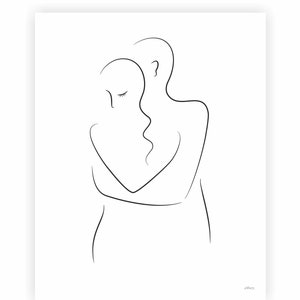 Minimalist Embrace Line Art Romantic Couple Drawing Black Etsy