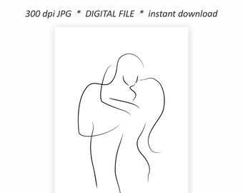 Digital download - minimalist sensual kiss drawing.