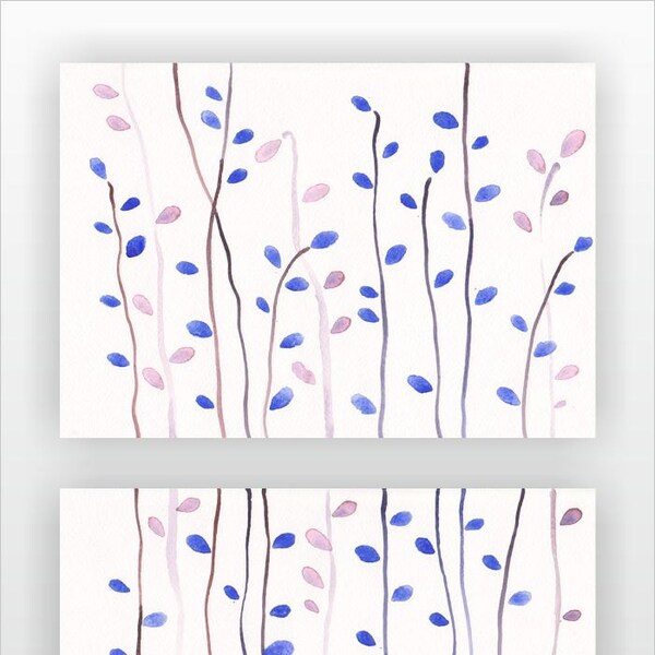 Blue watercolor paintings set. Abstract nature art. Modern home decor.