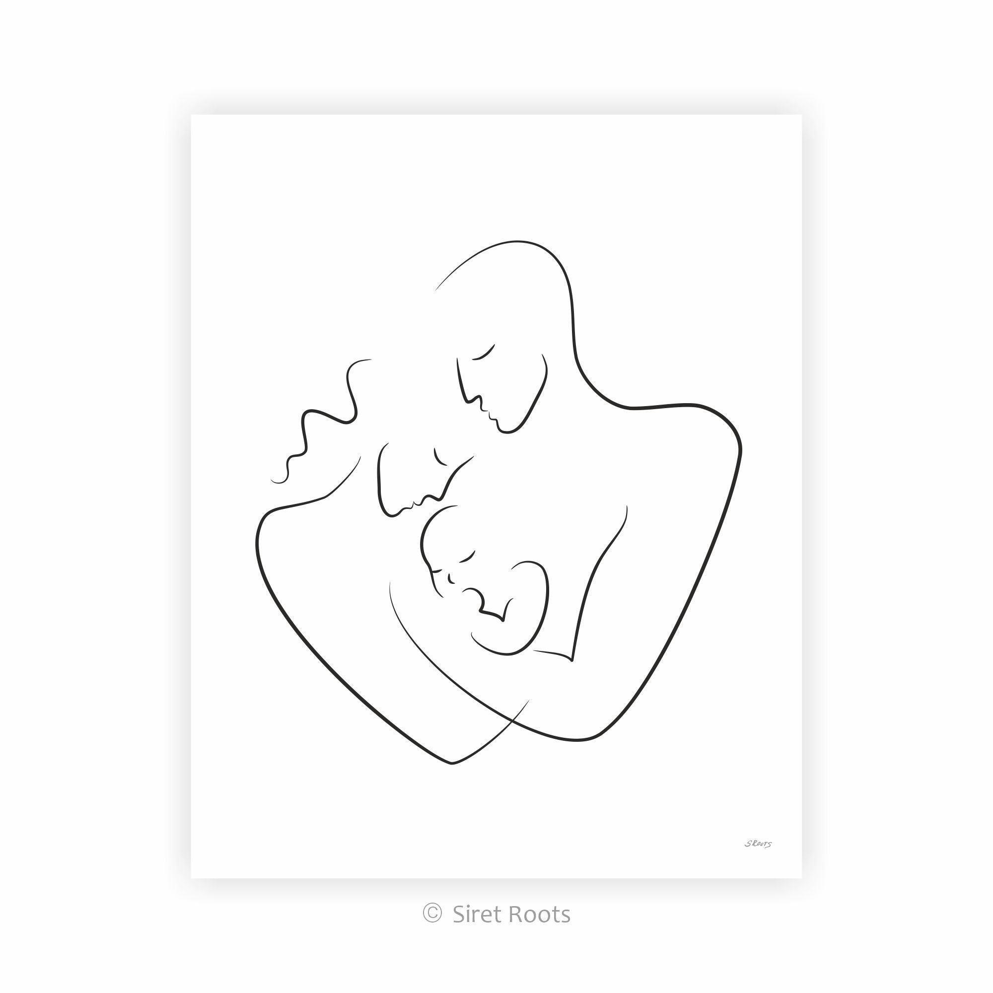 Familia Con Bebe Dibujo De Madre Y Padre Impresion Etsy