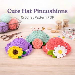 Accessori estivi / Schema per puntaspilli all'uncinetto per cappello / Puntaspilli a forma di fiore per cappello / Schema per regalo accessorio da cucito all'uncinetto