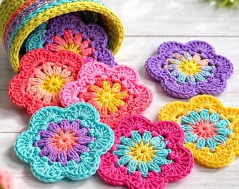 Thrifty | Mini Meadow Washcloth Set Crochet Pattern | Floral Dishcloths | Reusable Cotton Washcloths Gift Pattern