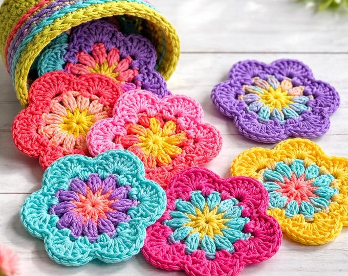 Thrifty | Mini Meadow Washcloth Set Crochet Pattern | Floral Dishcloths | Reusable Cotton Washcloths Gift Pattern