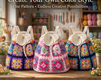 Crochet Backpack Pattern PDF, Granny Square Backpack Pattern, Boho Crochet Bag Pattern, Beginner Crochet Backpack, DIY Crochet Bag Tutorial