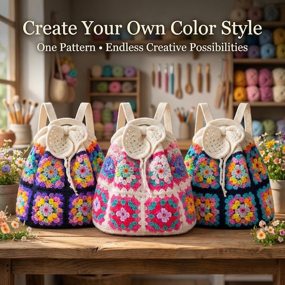 Crochet Backpack Pattern PDF, Granny Square Backpack Pattern, Boho Crochet Bag Pattern, Beginner Crochet Backpack, DIY Crochet Bag Tutorial