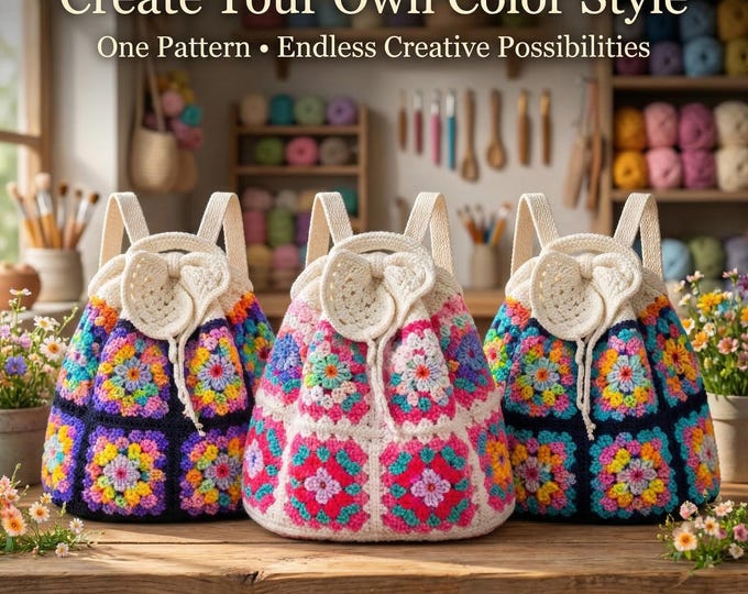 Crochet Backpack Pattern PDF, Granny Square Backpack Pattern, Boho Crochet Bag Pattern, Beginner Crochet Backpack, DIY Crochet Bag Tutorial