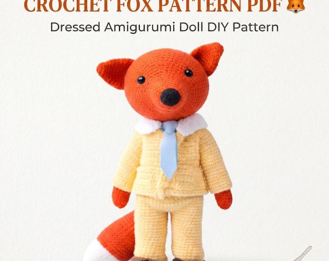 Summer Accessories | Crochet Fox Pattern PDF, Amigurumi Fox Doll with Clothes, Dressed Fox Toy, Outfit Crochet Pattern, Animal Doll DIY