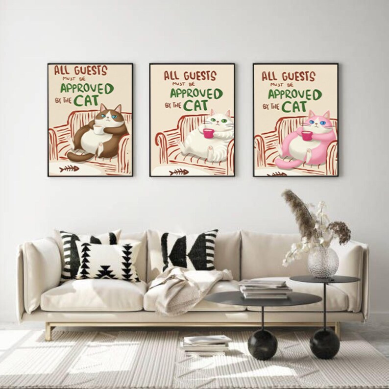 Funny Cat Wall Art Set of 5 | Cat Art Printable | Quirky Cat Lover Gift ...