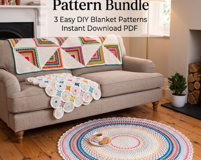 Vitage Finds | Crochet Blanket Pattern Bundle PDF, Granny Chic Daisy Lap Blanket, Multicolor Crochet Blanket DIY