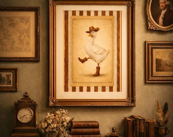 Cowboy Silly Goose Wall Art Printable, Western Farm Animal Art, Vintage Country Nursery Decor, Whimsical Goose Illustration