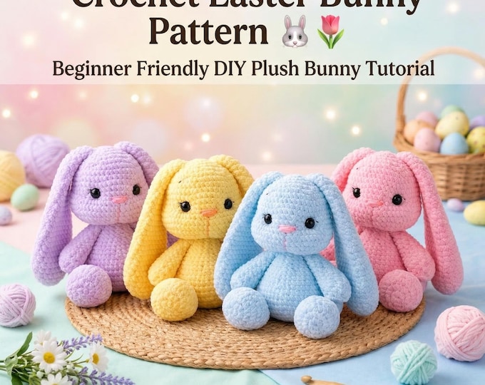 Summer Accessories | Crochet Bunny Pattern PDF, Amigurumi Bunny Pattern, Plush Bunny Crochet Toy, DIY Stuffed Animal Pattern