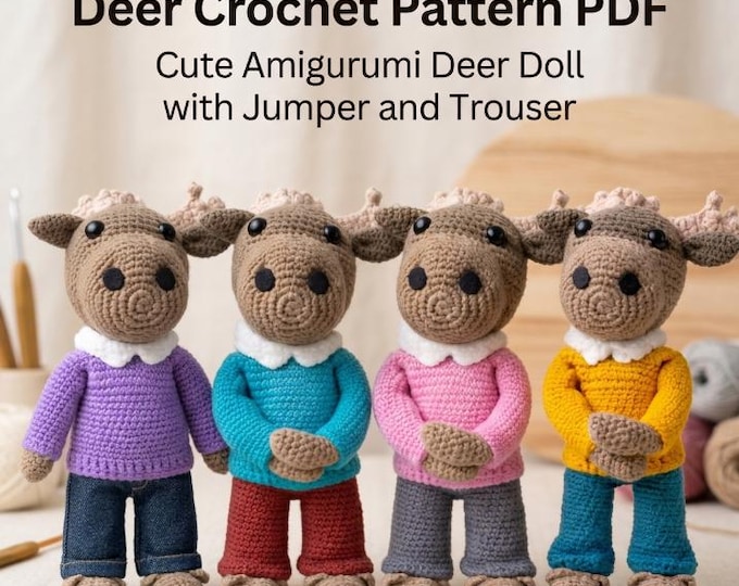Summer Accessories | Deer Crochet Pattern PDF, Amigurumi Deer Doll with Clothes, Cute Animal Plush DIY, Crochet Toy, Beginner Pattern Gift