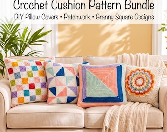 Summer Accessories | Crochet Cushion Pattern Bundle PDF, Pillow Cover Patterns Set, Pinwheel Rose Cushion, Granny Square Pillow