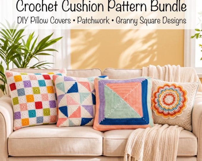 Summer Accessories | Crochet Cushion Pattern Bundle PDF, Pillow Cover Patterns Set, Pinwheel Rose Cushion, Granny Square Pillow