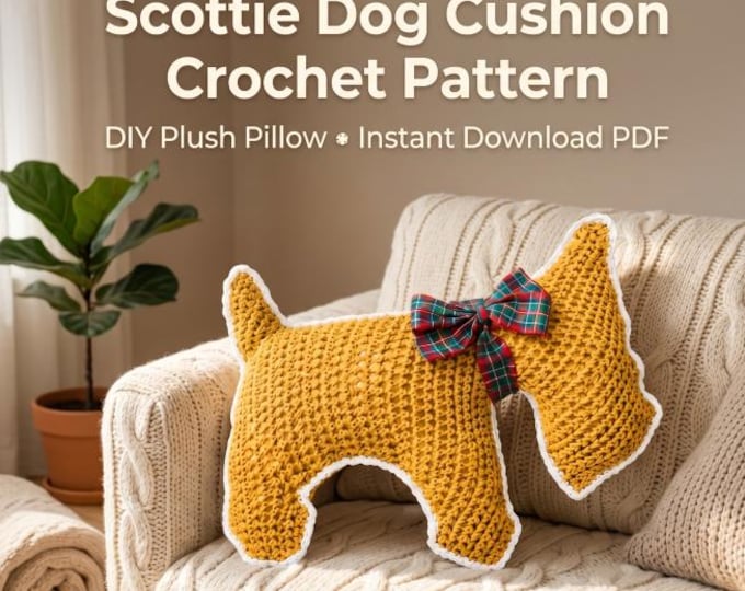 Crochet Dog Cushion Pattern PDF, Scottie Dog Pillow Crochet Pattern, Animal Cushion DIY, Cute Plush Pillow, Kids Gift Idea | Gift for Him