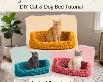Crochet Pet Bed Pattern PDF, Chunky Yarn Cat Bed Dog Bed Crochet Pattern, Giant Yarn Basket Bed | Gift for dog dad