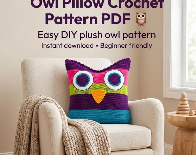 Owl Pillow Crochet Pattern PDF, Amigurumi Owl Cushion, Cute Plush Owl Toy DIY, Beginner Crochet Pillow Pattern, Nursery Decor | Gift for Him