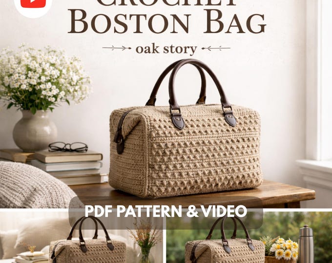 Crochet Boston Bag Pattern, Structured Handbag with Video (PDF Pattern)