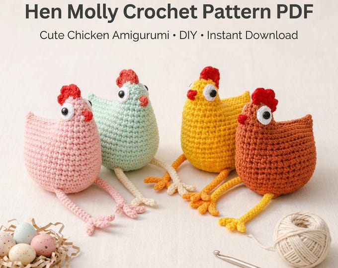 Hen Molly Crochet Pattern PDF | Cute Chicken Amigurumi | Crochet Chicken Pattern | Step-by-Step Tutorial