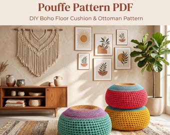Crochet Moroccan Pouffe Pattern PDF, Floor Cushion Pouf Ottoman, Boho Home Decor, Chunky Yarn Crochet Pattern, DIY Footstool