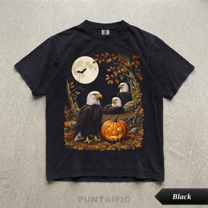 Bald Eagle Halloween Shirt, Wild Birds Fall Graphic Tee, Nature Lover Gift for Him Her, Full Moon Pumpkin Autumn Woodland Wildlife Forest