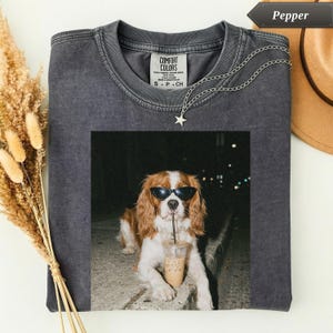 Comfort Colors® Cavalier King Charles Spaniel Drinking Iced Coffee Shirt, Trendy Pet Shirt, Sarcastic Dog Tee, Dog Mom Gift, Graphic Tee