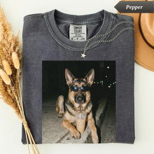 Comfort Colors® German Shepherd Drinking Iced Coffee Shirt, Dog Meme Graphic Tee, Funny Pet Lover Gift, Trendy Animal Tee, Sarcastic Quote