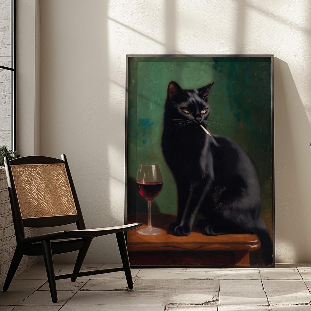 Cat and Wine Poster | Cat Lover Wall Art | Premium Matte Paper Print ...