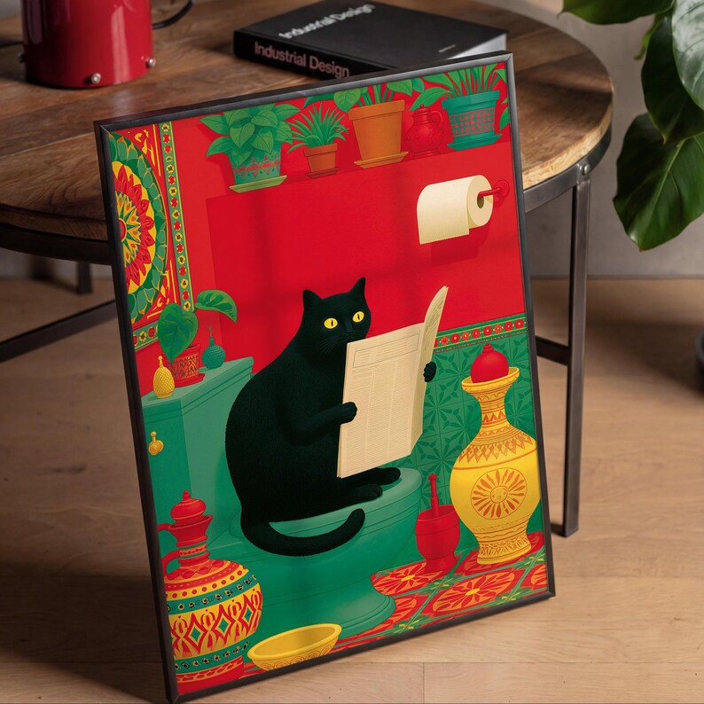 Black Cat Toilet Poster | Funny Bathroom Wall Art | Premium Matte Paper ...