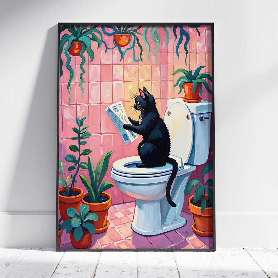 Funny Cat Poster | Bathroom Wall Art | Premium Matte Paper Print | Gift ...