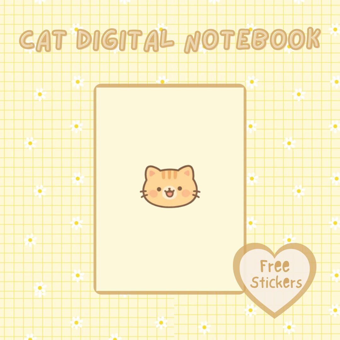Cute Beige Cat Digital Notebook With Cat Stickers for Students ...