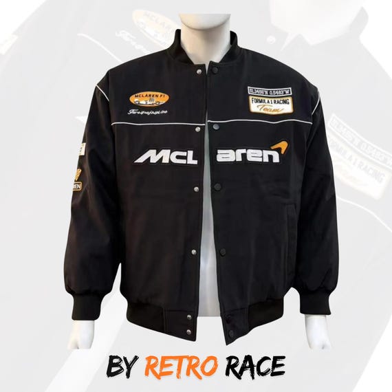 Vintage McLaren Racing Embroidered Bomber Jacket, Motorsport Streetwear Snap Coat