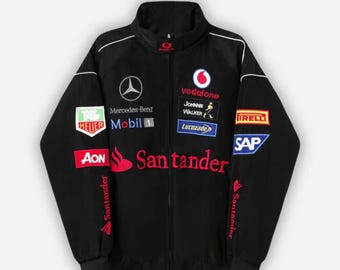 Giacca da corsa Mercedes F1 – Stile bomber streetwear unisex con zip e ricami