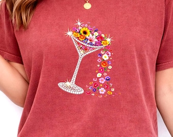 Martini Glass Shirt, Sparkly Cocktail Tee, Girls Night Gift, Comfort Colors