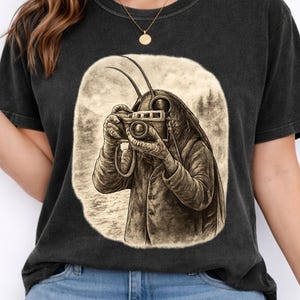 Cockroach Photographer Shirt, Funny Photography Tee, Camera Lover Gift, Weird Roach Art, Vintage Camera Dark Humor, Comfort Colors T-Shirt