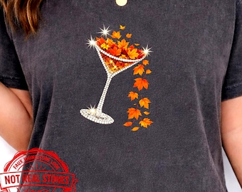Faux Rhinestone Martini Glass Shirt, Autumn Cocktail Gift, Fall Martini Tshirt, Girls Night outfits,  Comfort Colors